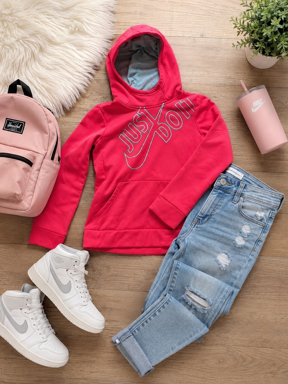 Nike Kids Hot Pink 'Just Do It' Pullover Hoodie